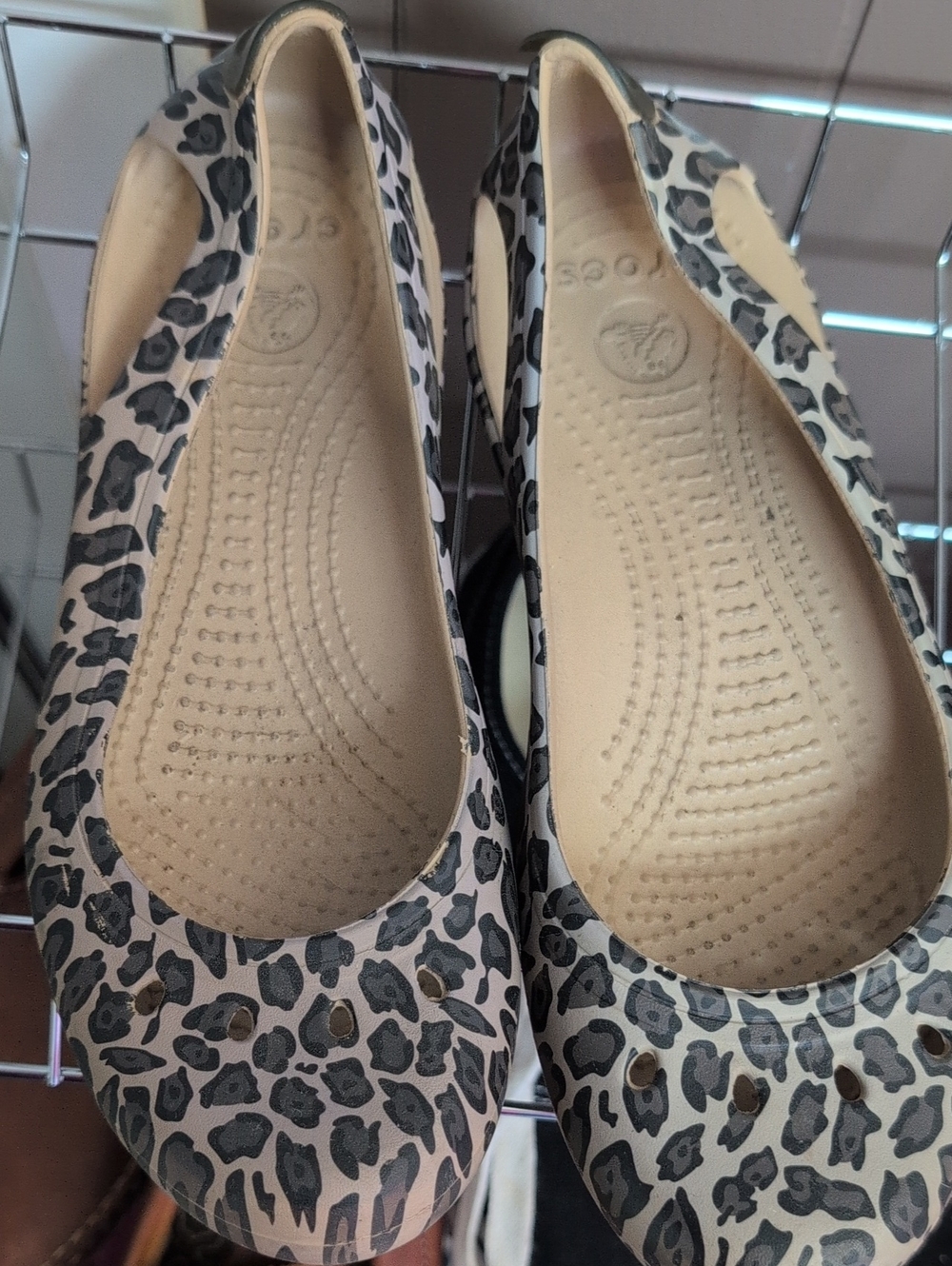 CROCS Leopard Print Ballet Flats in Beige and Black